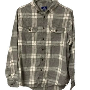 George Button-up Flannel Shirt Gray‎ and White Men’s Medium